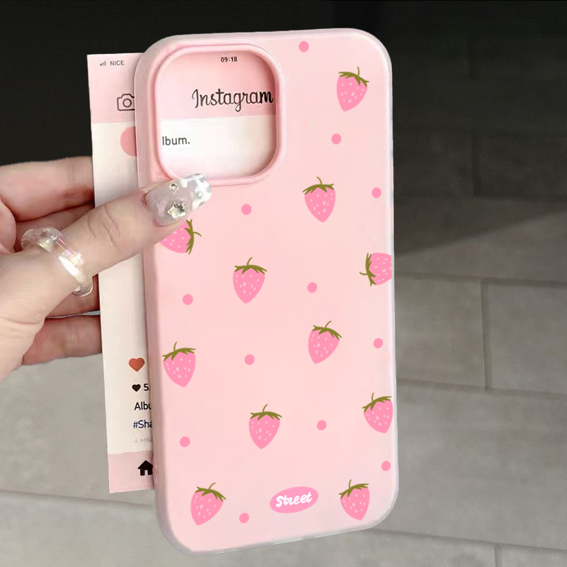 Xiaomi Redmi Note 13 - Süße rosa Handyhülle mit Erdbeermuster für