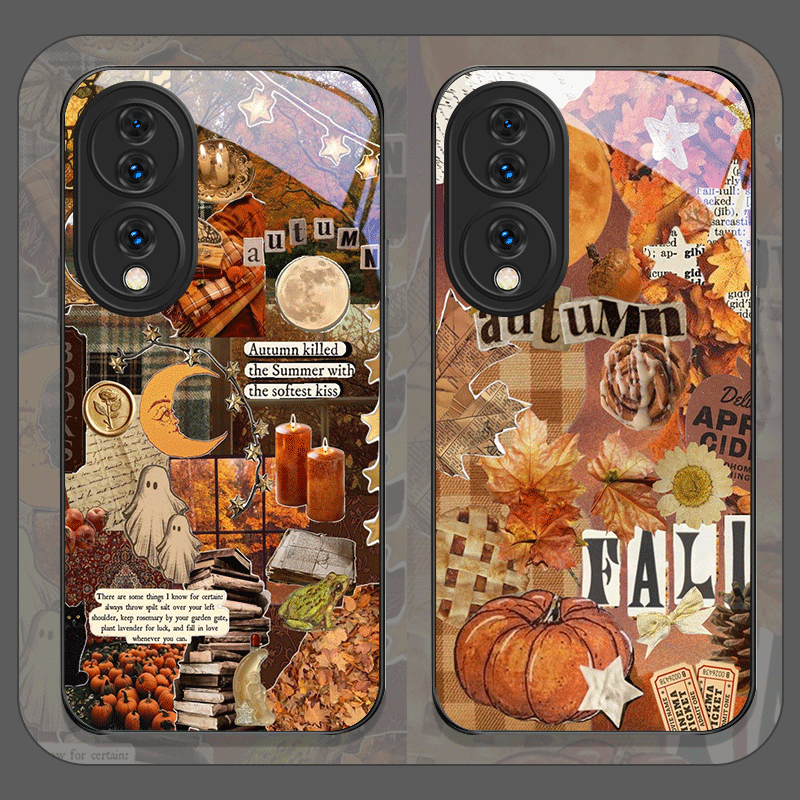 Huawei Nova 12 - Retro Herbstblätter Kürbis Karomuster Handyhülle aus